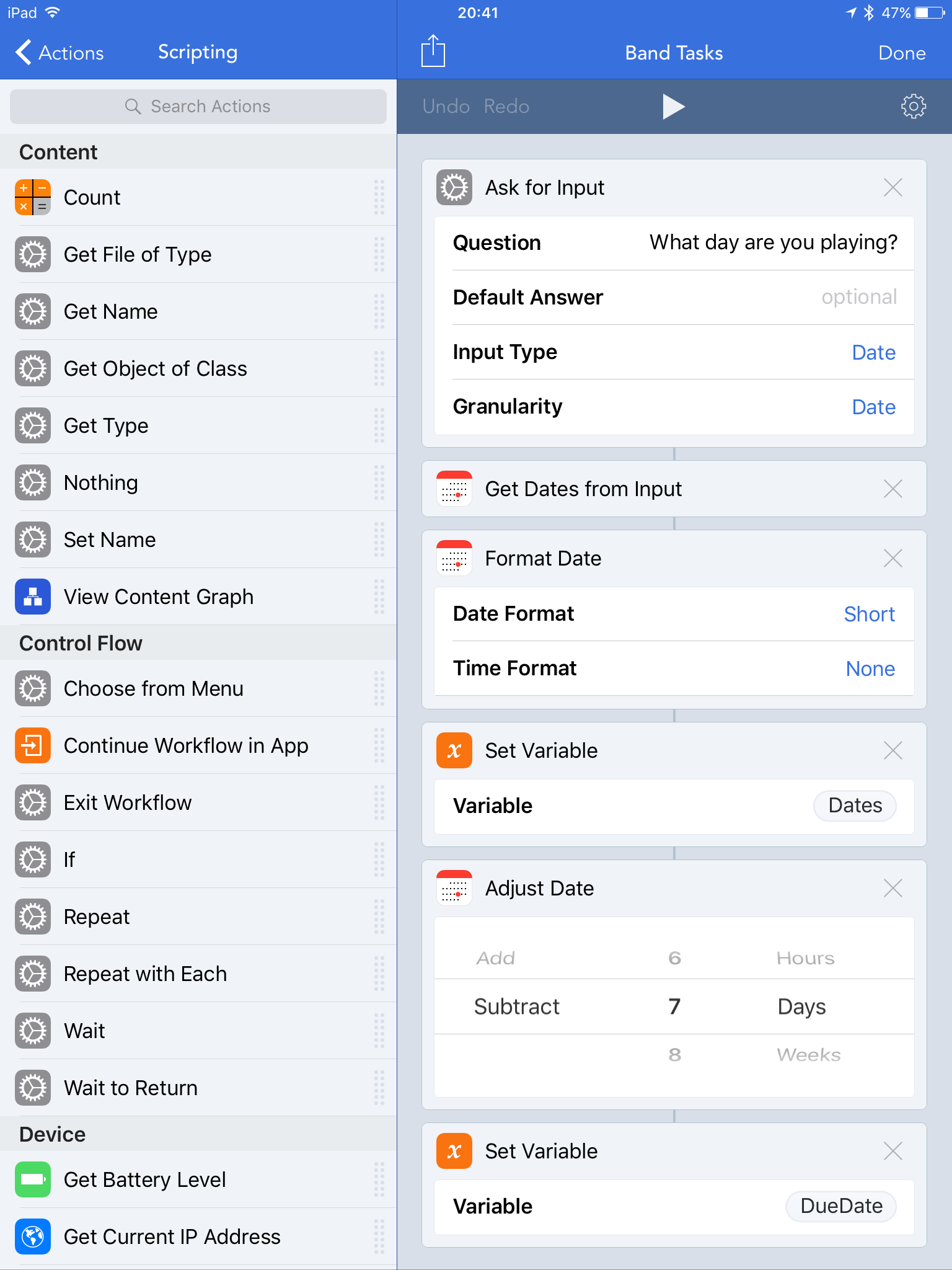 Band Workflow snippet