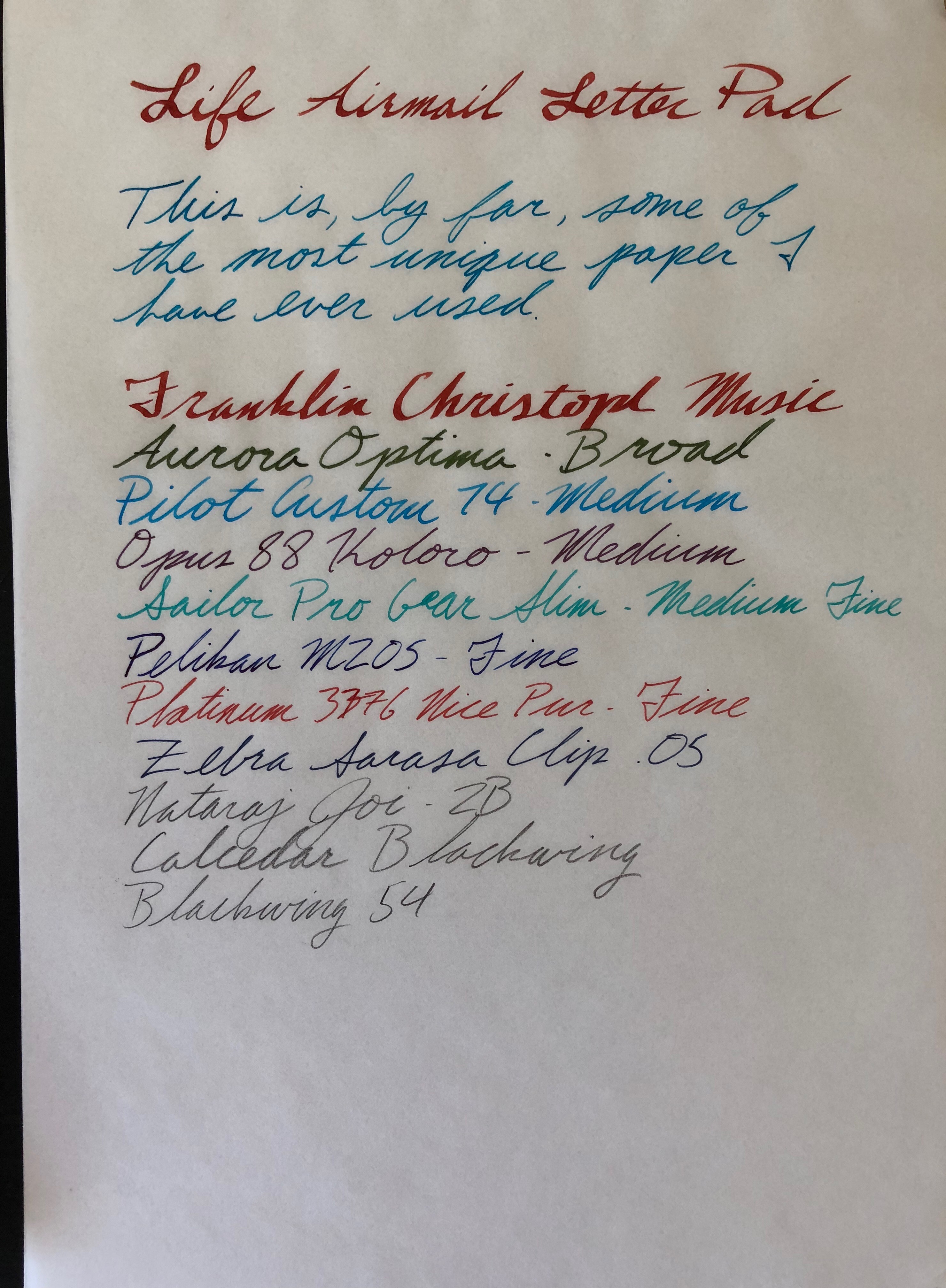 Life Airmail Paper- nearly translucent and shows all the best qualities my  inks have to offer. Can't believe I'm just discovering it, I'm in love! :  r/fountainpens